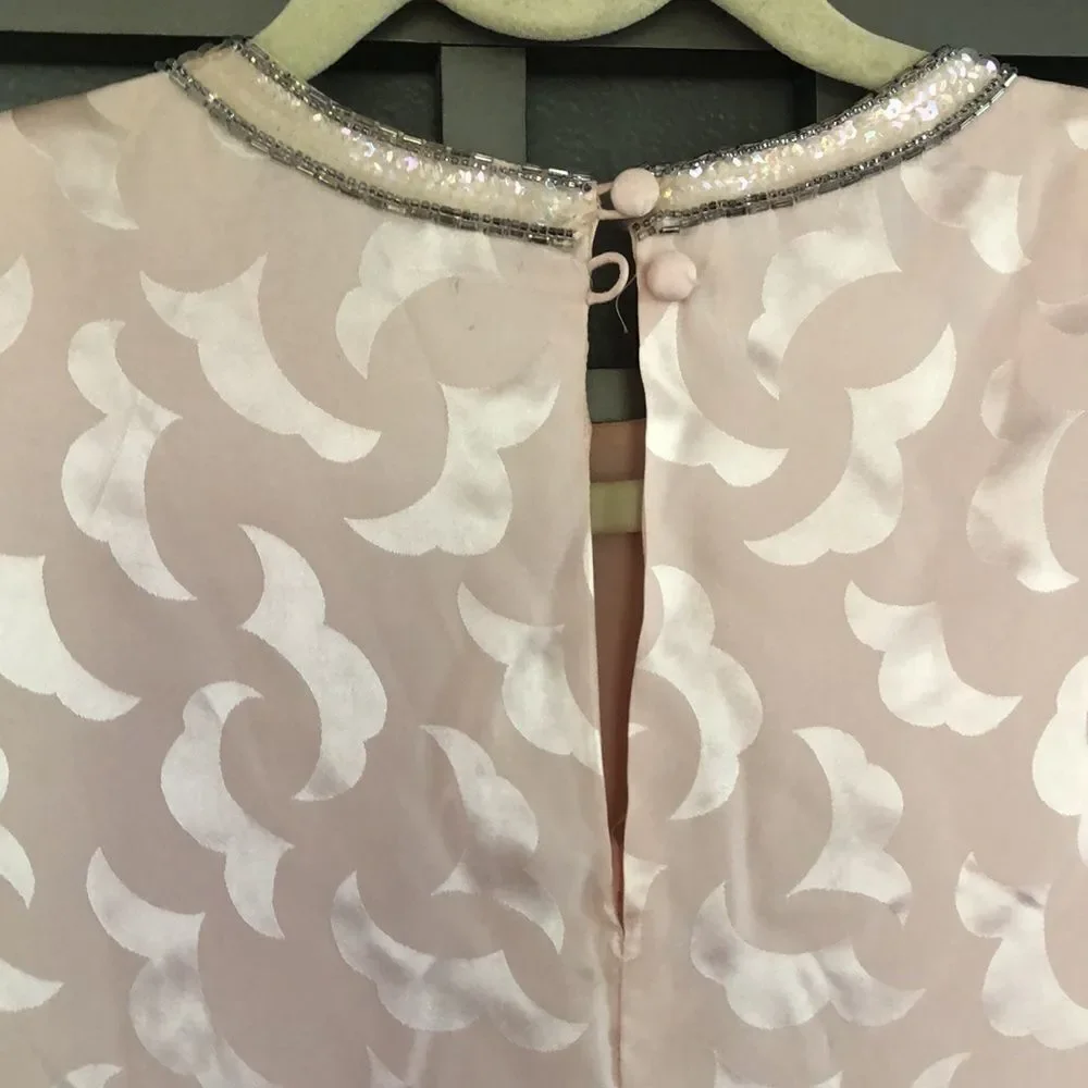 VINTAGE Deadstock Loehmann’s back room Pink silk beaded dress L - Picture 13 of 16